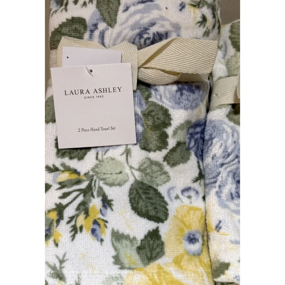 NWT 6 pc Laura Ashley Blue FLORAL QUARTET  Velour 2 Bath 2 Hand 2 Tip Towel Set
